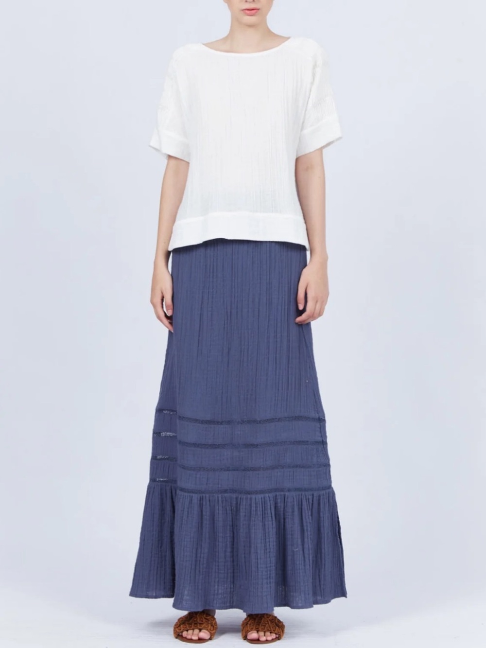 SITKA SEMSCH Carlota Maxi Skirt Fit Flare Steel Blue Gauzy Boho Pull-On‎ Size XS